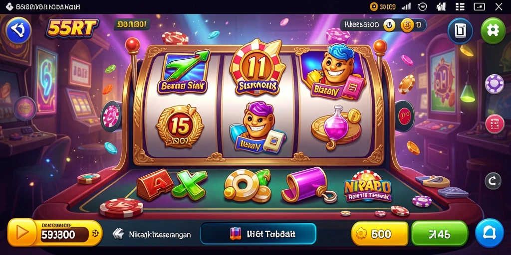 Tampilan gameplay slot 55RT yang menarik dan penuh warna.