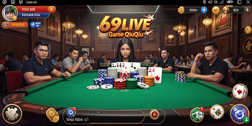 Screenshot 69LIVE menampilkan aksi seru permainan QiuQiu.