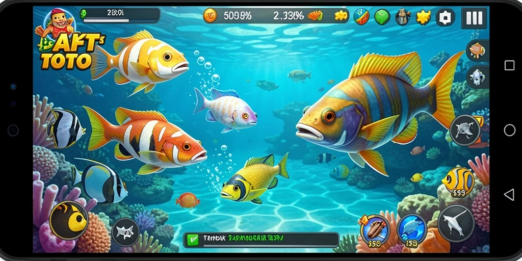 Tampilan gameplay menarik dari AFKTOTO dengan ikan berwarna-warni.