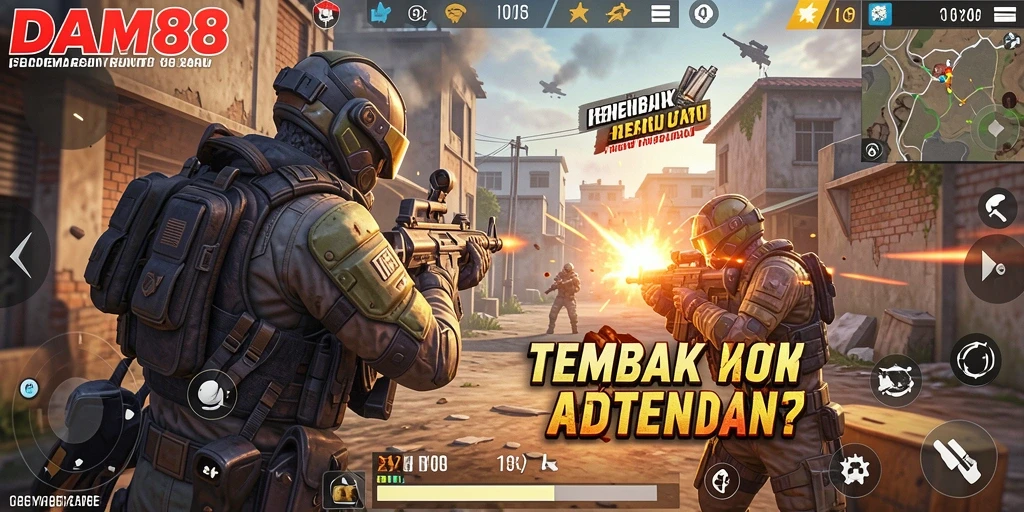 Screenshot gameplay DAM88 dengan aksi tembak menembak yang intens.