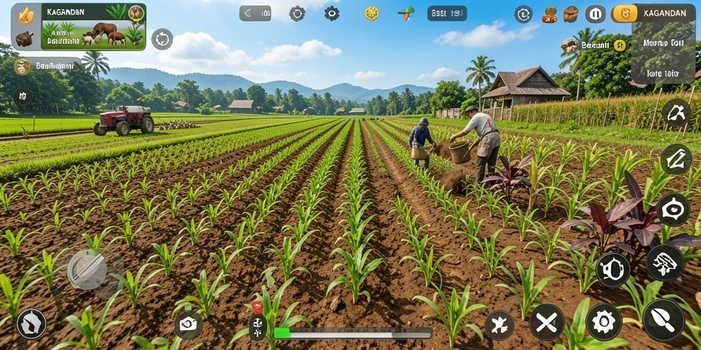 Screenshot gameplay KAGANDAN dengan aktivitas bertani yang seru.