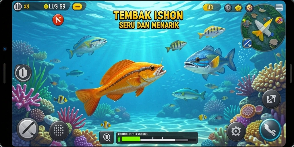 Screenshot gameplay <strong>LI789</strong> yang menunjukkan aksi menembak ikan.