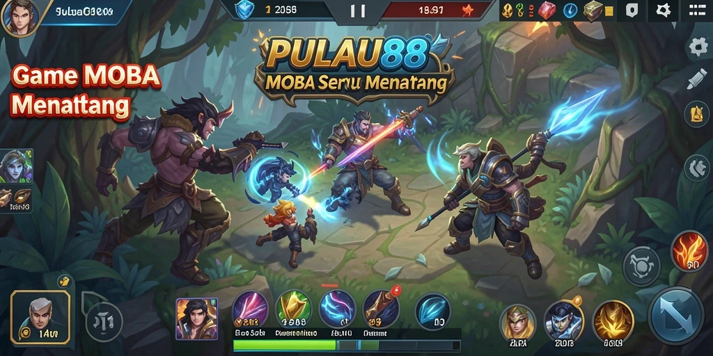 Screenshot gameplay strategi epik PULAU88 dengan pertempuran intens.
