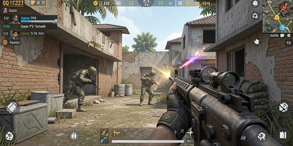 Tampilan mendetail dari gameplay QQ1221 dalam aksi tembak-menembak intens.