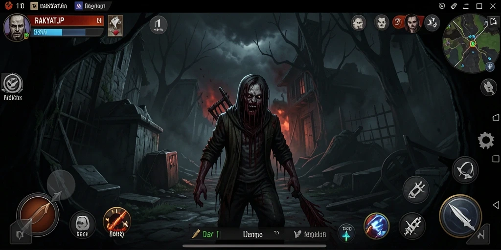 Tampilan gameplay RAKYATJP dengan suasana horor yang mencekam.